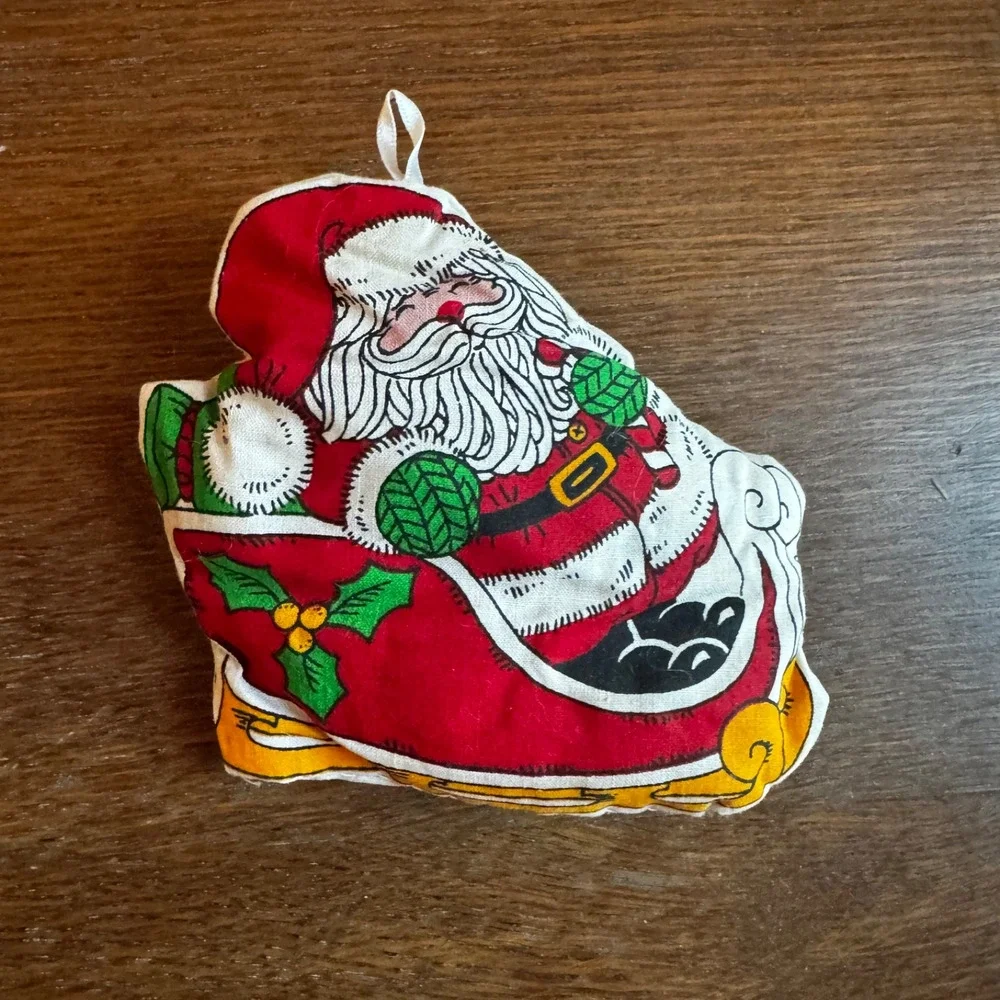 VTG‎ 5 Christmas Ornament Santa Plush Handmade Hand Sewn Fabric Pattern Panel